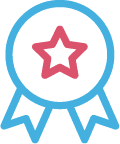 Ícone de medalha azul com uma estrela rosa no centro